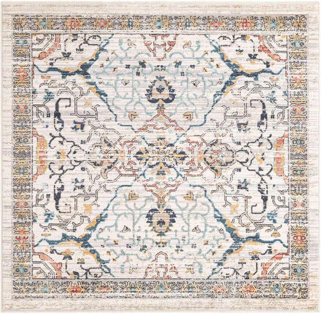 Ivory 6' 1 x 6' 1 Lola Square Area Rug Polypropylene With Jute Backing Traditional Pattern Easy Clean Carpet for Home Interior Design for Sale at Rug Engine