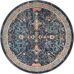 Navy Blue 6' 1 x 6' 1 Lola Round Area Rug Polypropylene With Jute Backing Traditional Pattern Easy Clean Carpet for Home Interior Design for Sale at Rug Engine