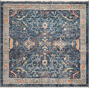 Navy Blue 6' 1 x 6' 1 Lola Square Area Rug Polypropylene With Jute Backing Traditional Pattern Easy Clean Carpet for Home Interior Design for Sale at Rug Engine