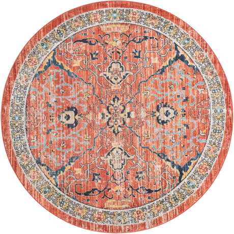 Brick Red 6' 1 x 6' 1 Lola Round Area Rug Polypropylene With Jute Backing Traditional Pattern Easy Clean Carpet for Home Interior Design for Sale at Rug Engine