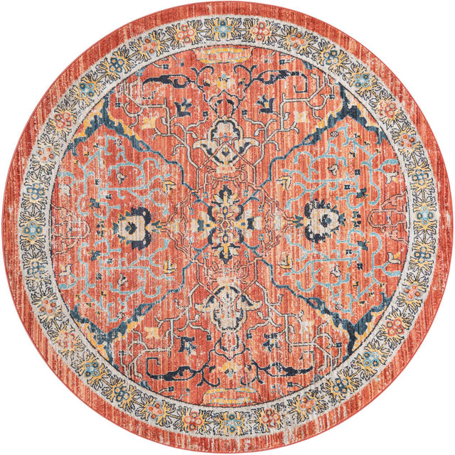 Brick Red 6' 1 x 6' 1 Lola Round Area Rug Polypropylene With Jute Backing Traditional Pattern Easy Clean Carpet for Home Interior Design for Sale at Rug Engine