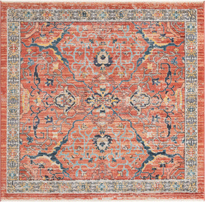 Brick Red 6' 1 x 6' 1 Lola Square Area Rug Polypropylene With Jute Backing Traditional Pattern Easy Clean Carpet for Home Interior Design for Sale at Rug Engine