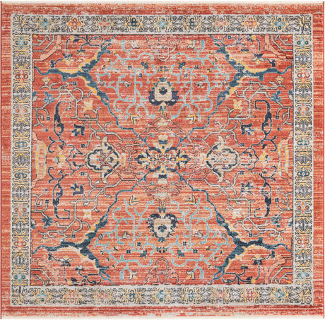 Brick Red 6' 1 x 6' 1 Lola Square Area Rug Polypropylene With Jute Backing Traditional Pattern Easy Clean Carpet for Home Interior Design for Sale at Rug Engine
