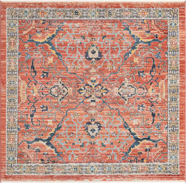 Brick Red 6' 1 x 6' 1 Lola Square Area Rug Polypropylene With Jute Backing Traditional Pattern Easy Clean Carpet for Home Interior Design for Sale at Rug Engine