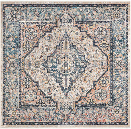 Blue 6' 1 x 6' 1 Lola Square Area Rug Polypropylene With Jute Backing Traditional Pattern Easy Clean Carpet for Home Interior Design for Sale at Rug Engine