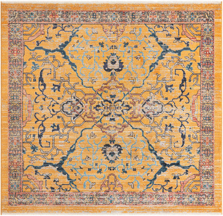 Yellow 6' 1 x 6' 1 Lola Square Area Rug Polypropylene With Jute Backing Traditional Pattern Easy Clean Carpet for Home Interior Design for Sale at Rug Engine