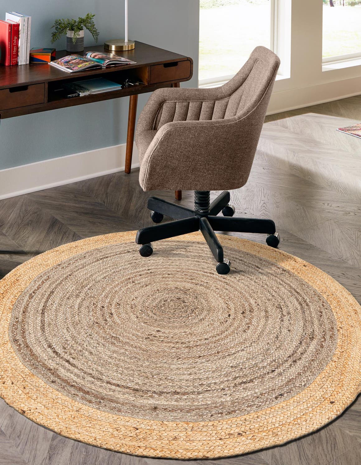 Gray Brown 3' 3 x 3' 3 Braided Jute Round Area Rug 100% Jute Hand Braided Natural Eco-Friendly Boho Style Carpet for Living Rooms Dining Office Space Dorms for Sale at Rug Engine