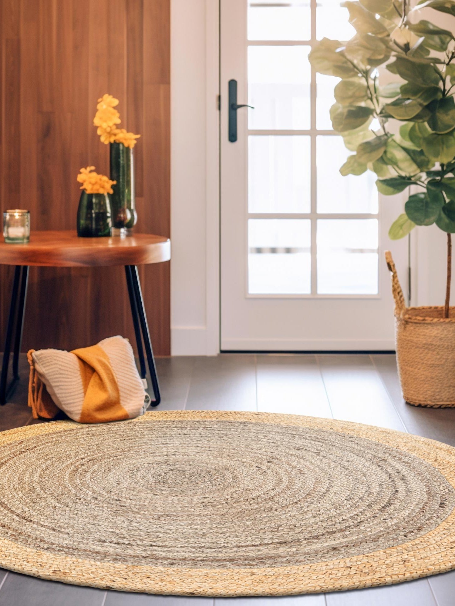 Gray Brown 3' 3 x 3' 3 Braided Jute Round Area Rug 100% Jute Hand Braided Natural Eco-Friendly Boho Style Carpet for Living Rooms Dining Office Space Dorms for Sale at Rug Engine
