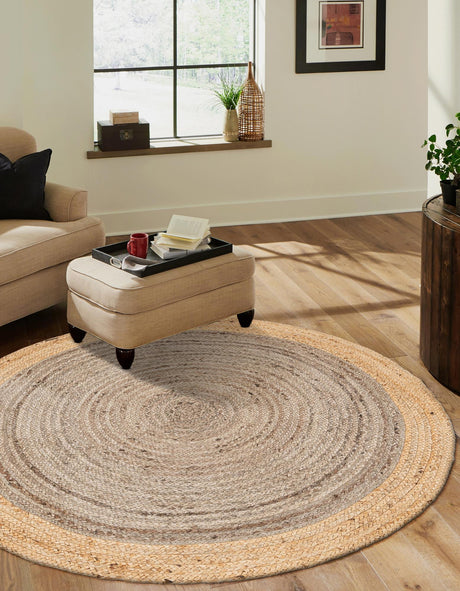 Gray Brown 7' 10 x 7' 10 Braided Jute Round Area Rug 100% Jute Hand Braided Natural Eco-Friendly Boho Style Carpet for Living Rooms Dining Office Space Dorms for Sale at Rug Engine