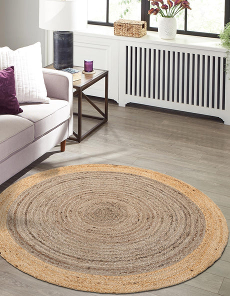 Gray Brown 5' 1 x 5' 1 Braided Jute Round Area Rug 100% Jute Hand Braided Natural Eco-Friendly Boho Style Carpet for Living Rooms Dining Office Space Dorms for Sale at Rug Engine
