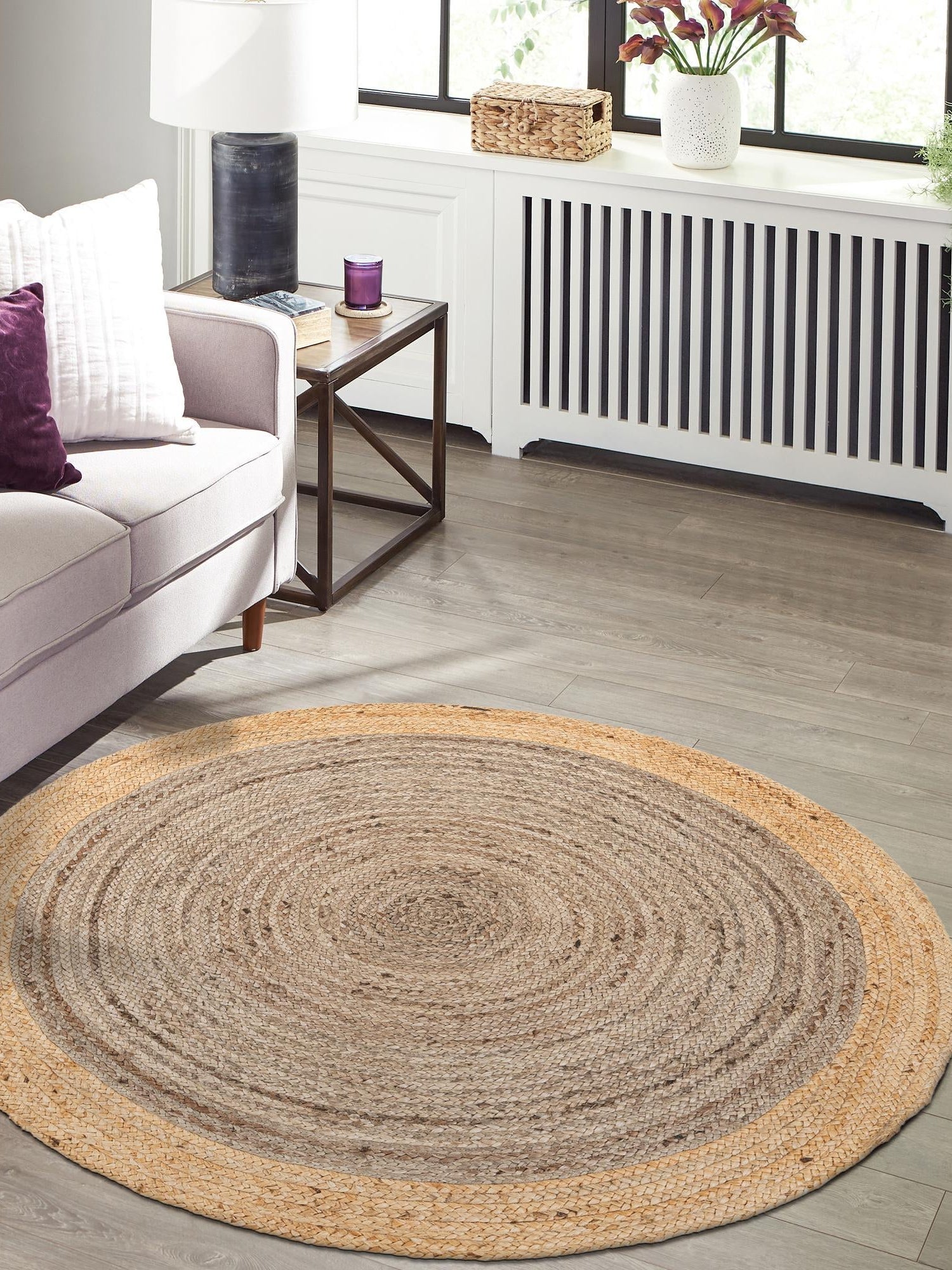 Gray Brown 3' 3 x 3' 3 Braided Jute Round Area Rug 100% Jute Hand Braided Natural Eco-Friendly Boho Style Carpet for Living Rooms Dining Office Space Dorms for Sale at Rug Engine