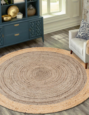 Gray Brown 3' 3 x 3' 3 Braided Jute Round Rug