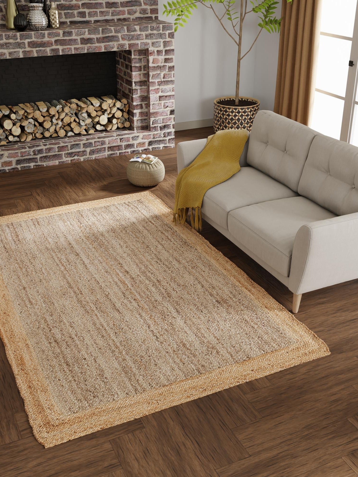 Gray Brown 5' 3 x 8' Braided Jute Rectangle Area Rug 100% Jute Hand Braided Natural Eco-Friendly Boho Style Carpet for Living Rooms Dining Office Space Dorms for Sale at Rug Engine