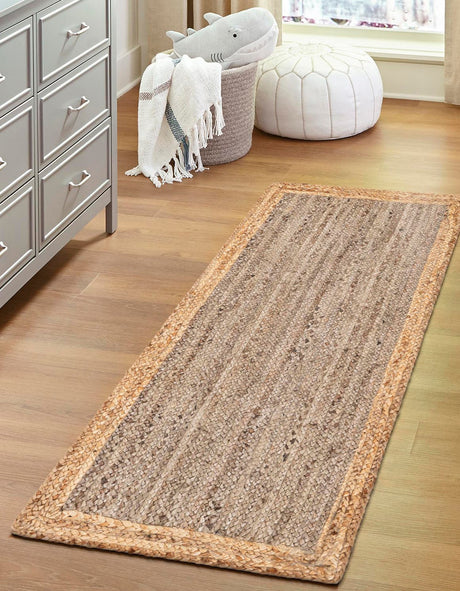 Gray Brown 2' x 5' 1 Braided Jute Runner Rug
