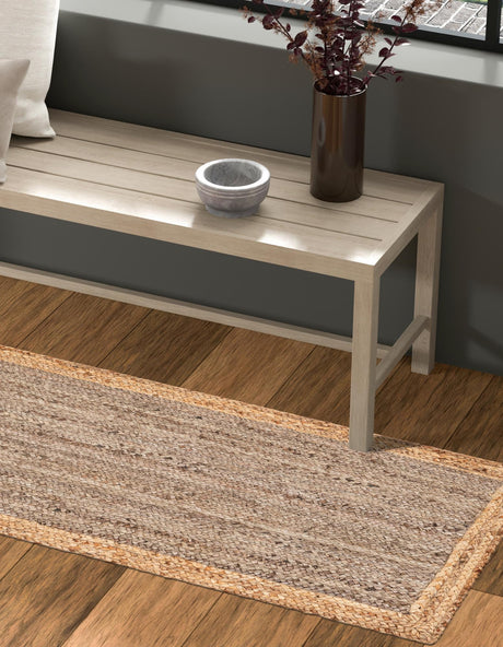 Gray Brown 2' x 5' 1 Braided Jute Runner Rug