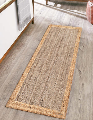 Gray Brown 2' x 5' 1 Braided Jute Runner Rug