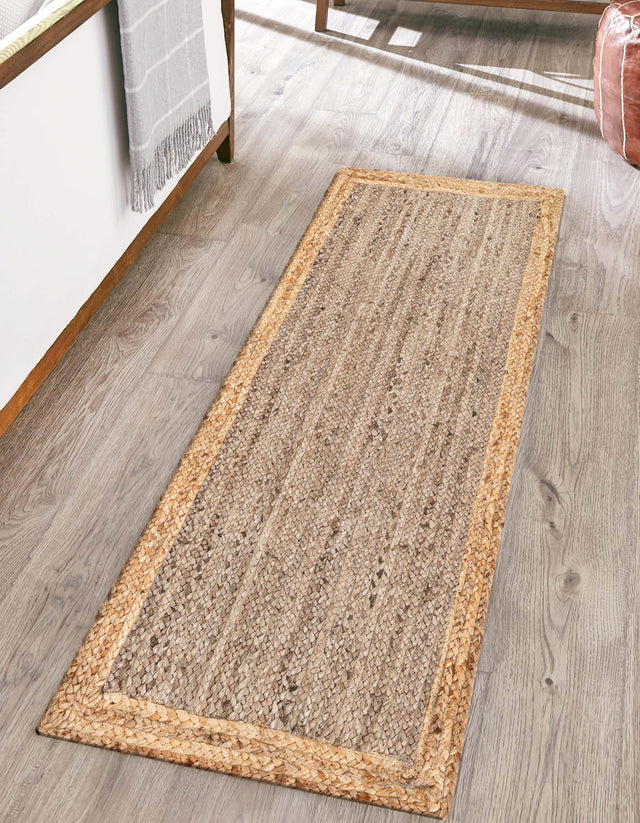 Gray Brown 2' x 5' 1 Braided Jute Runner Rug