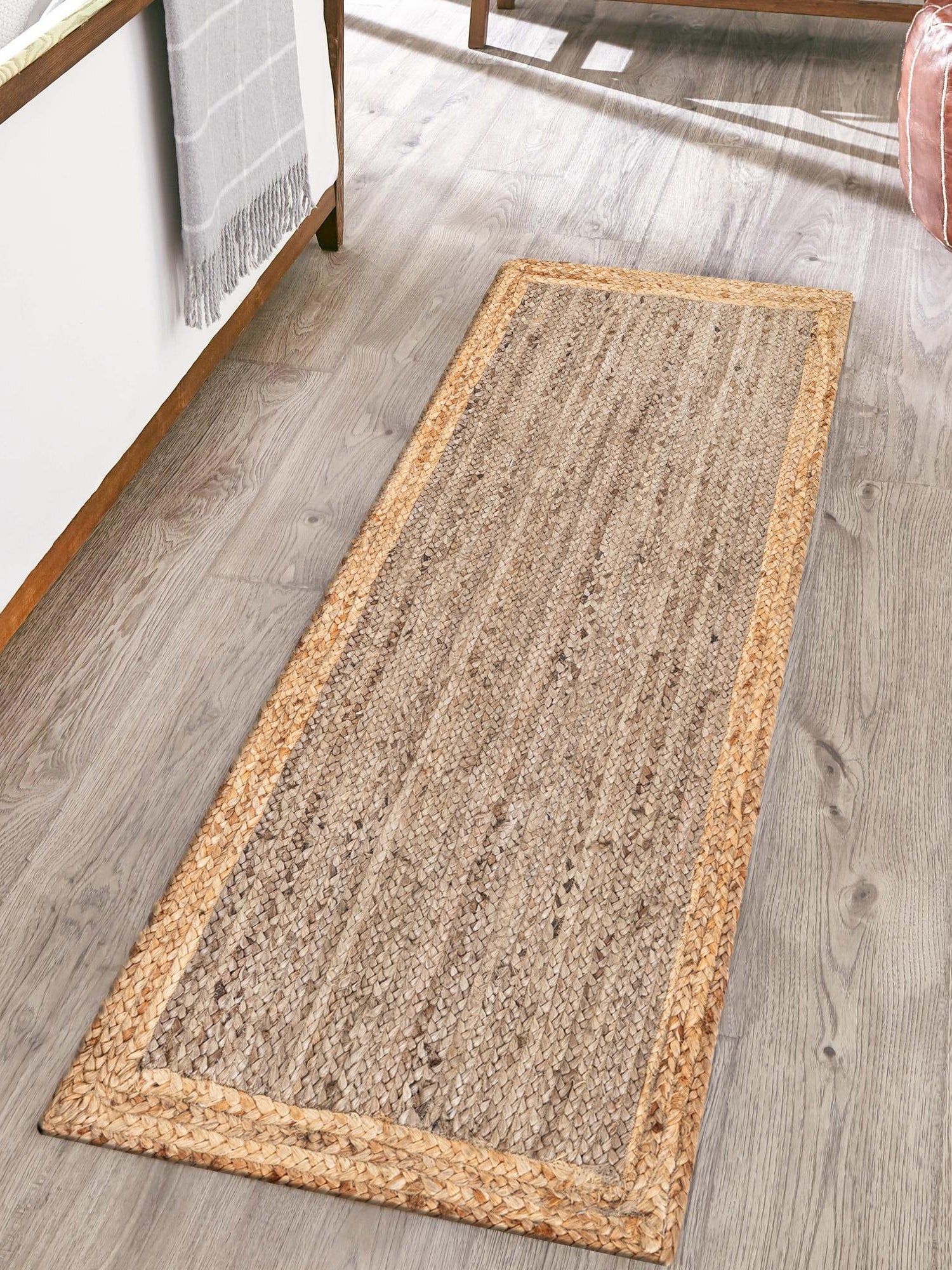 Gray Brown 2' x 6' 1 Braided Jute Runner Area Rug 100% Jute Hand Braided Natural Eco-Friendly Boho Style Carpet for Living Rooms Dining Office Space Dorms for Sale at Rug Engine