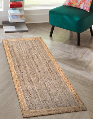 Gray Brown 2' x 5' 1 Braided Jute Runner Rug