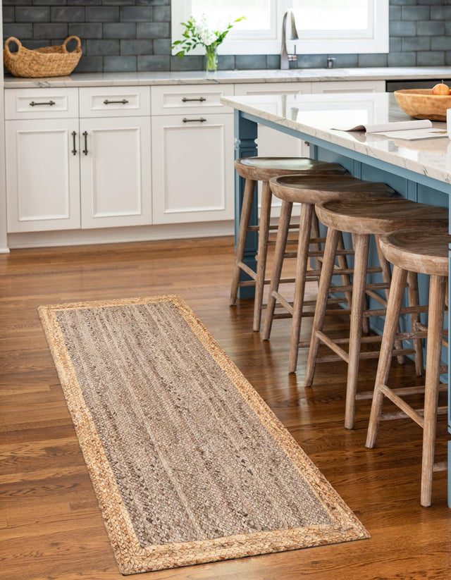 Gray Brown 2' x 5' 1 Braided Jute Runner Rug