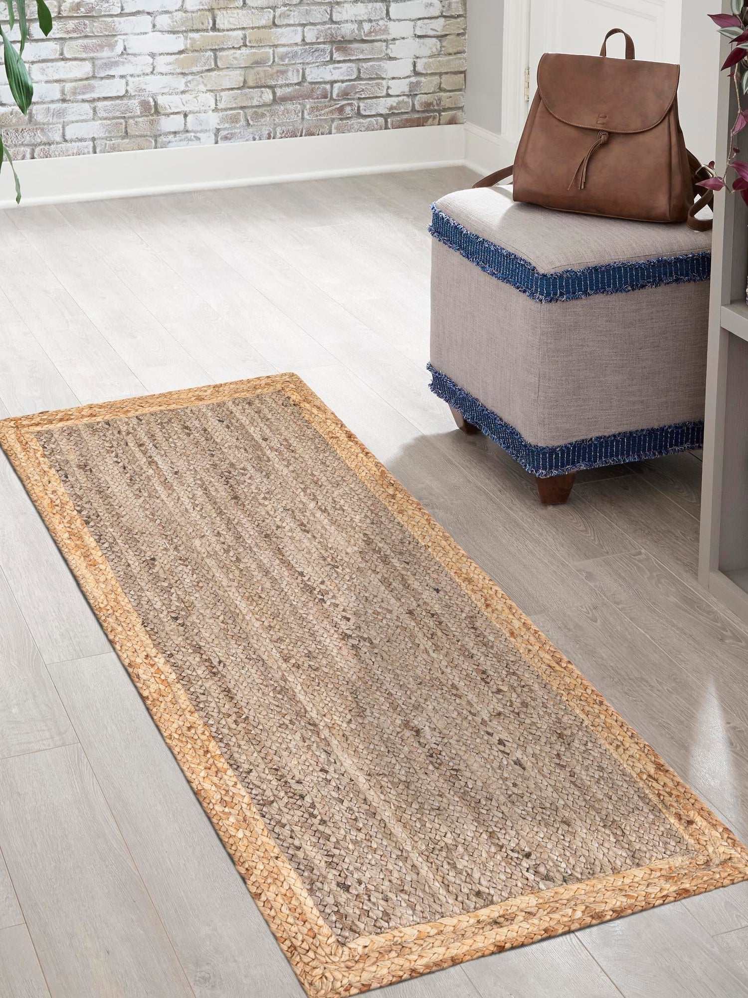 Gray Brown 2' x 5' 1 Braided Jute Runner Area Rug 100% Jute Hand Braided Natural Eco-Friendly Boho Style Carpet for Living Rooms Dining Office Space Dorms for Sale at Rug Engine