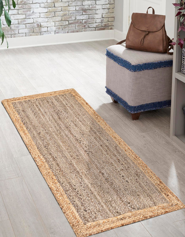 Gray Brown 2' x 5' 1 Braided Jute Runner Rug