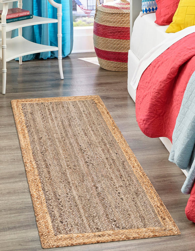 Gray Brown 2' x 6' 1 Braided Jute Runner Rug