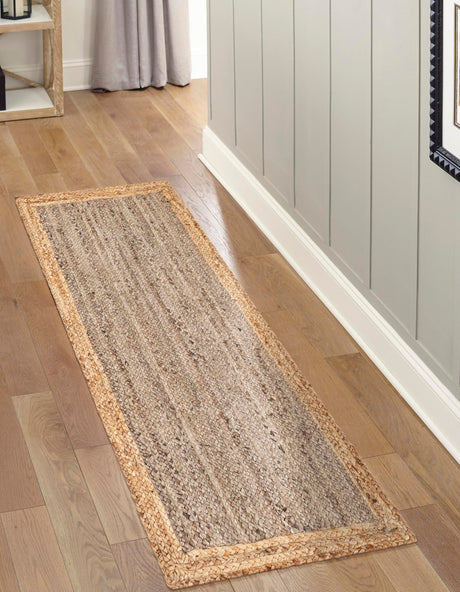 Gray Brown 2' x 8' Braided Jute Runner Area Rug 100% Jute Hand Braided Natural Eco-Friendly Boho Style Carpet for Living Rooms Dining Office Space Dorms for Sale at Rug Engine
