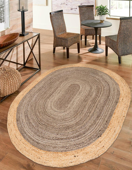 Gray Brown 5' 3 x 8' Braided Jute Oval Rug