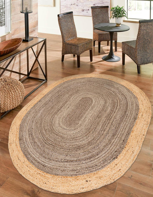 Gray Brown 5' 3 x 8' Braided Jute Oval Rug