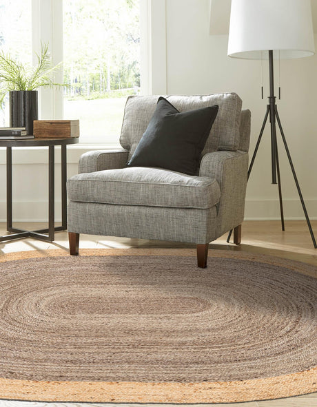 Gray Brown 4' 1 x 6' 1 Braided Jute Oval Rug