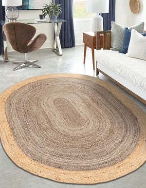 Gray Brown 4' 1 x 6' 1 Braided Jute Oval Rug