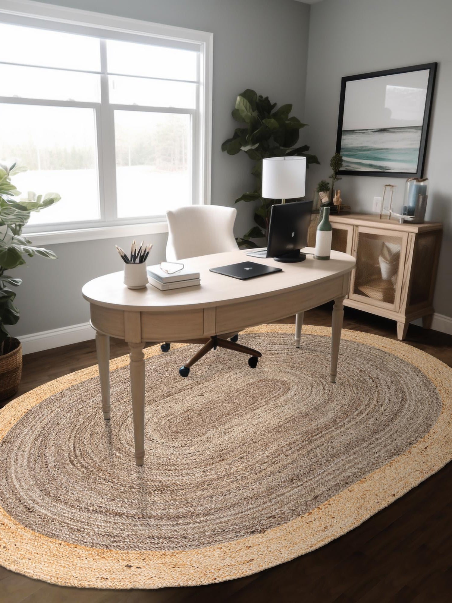 Gray Brown 4' 1 x 6' 1 Braided Jute Oval Area Rug 100% Jute Hand Braided Natural Eco-Friendly Boho Style Carpet for Living Rooms Dining Office Space Dorms for Sale at Rug Engine