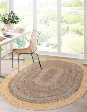 Gray Brown 4' 1 x 6' 1 Braided Jute Oval Rug