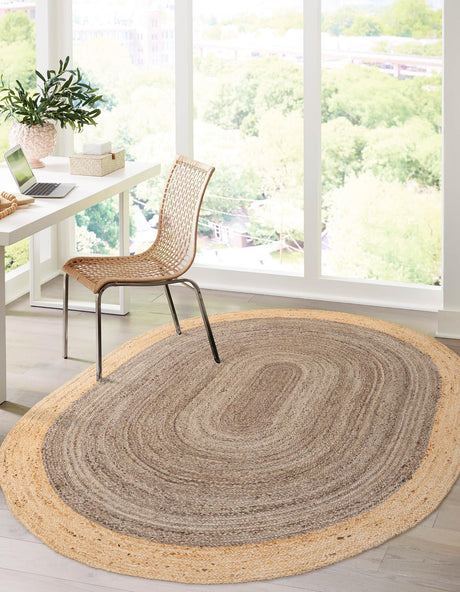 Gray Brown 4' 1 x 6' 1 Braided Jute Oval Area Rug 100% Jute Hand Braided Natural Eco-Friendly Boho Style Carpet for Living Rooms Dining Office Space Dorms for Sale at Rug Engine