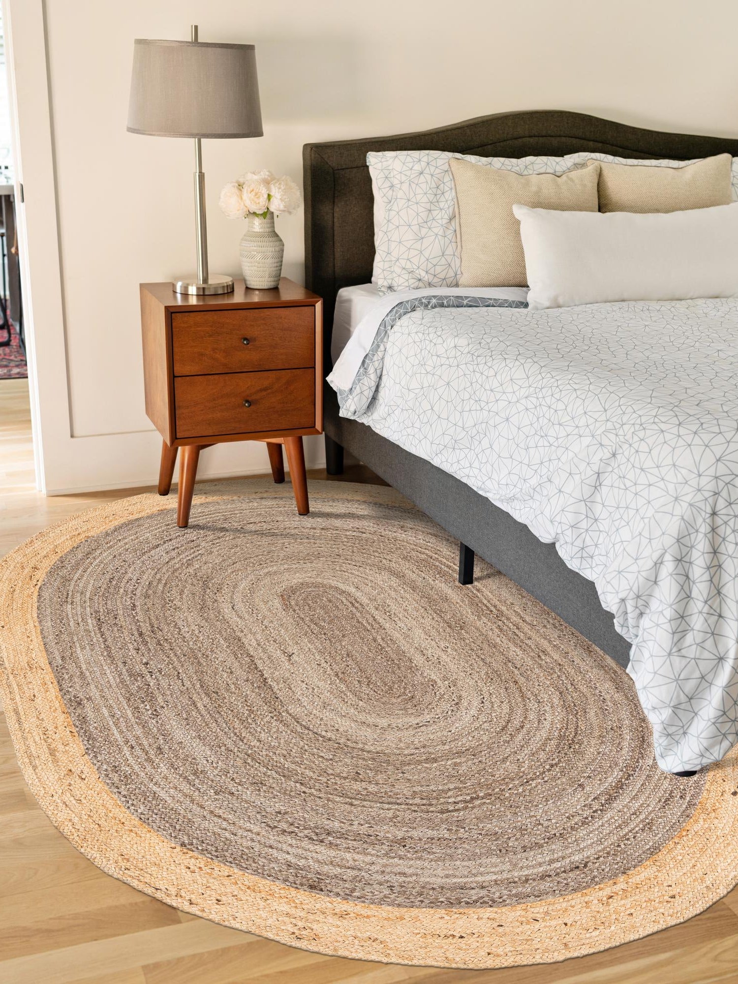 Gray Brown 4' 1 x 6' 1 Braided Jute Oval Area Rug 100% Jute Hand Braided Natural Eco-Friendly Boho Style Carpet for Living Rooms Dining Office Space Dorms for Sale at Rug Engine