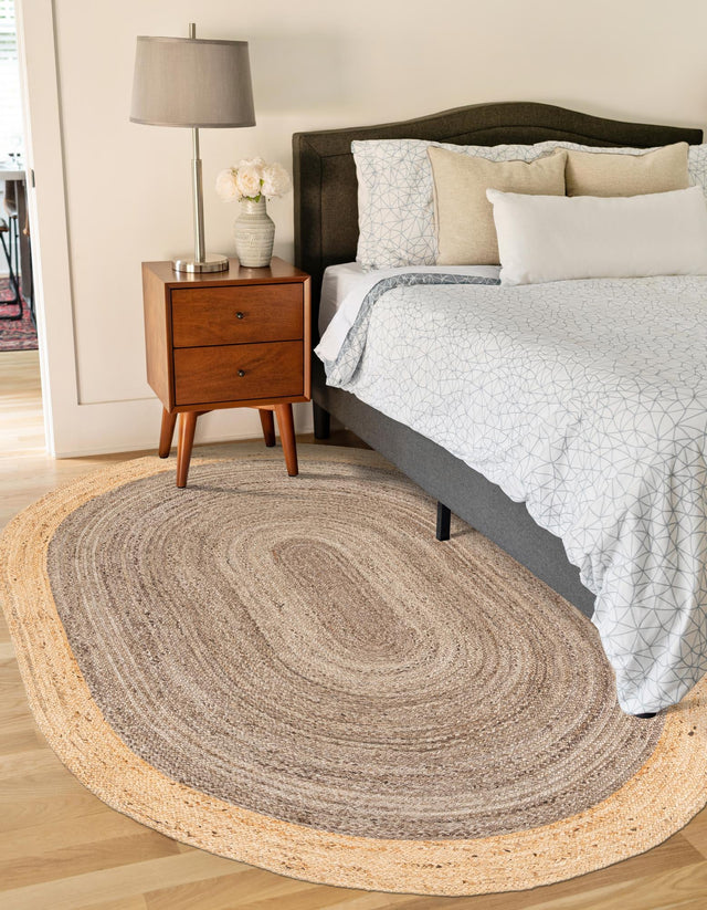 Gray Brown 5' 3 x 8' Braided Jute Oval Rug