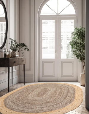 Gray Brown 4' 1 x 6' 1 Braided Jute Oval Rug