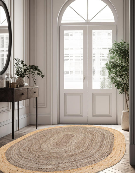 Gray Brown 4' 1 x 6' 1 Braided Jute Oval Area Rug 100% Jute Hand Braided Natural Eco-Friendly Boho Style Carpet for Living Rooms Dining Office Space Dorms for Sale at Rug Engine