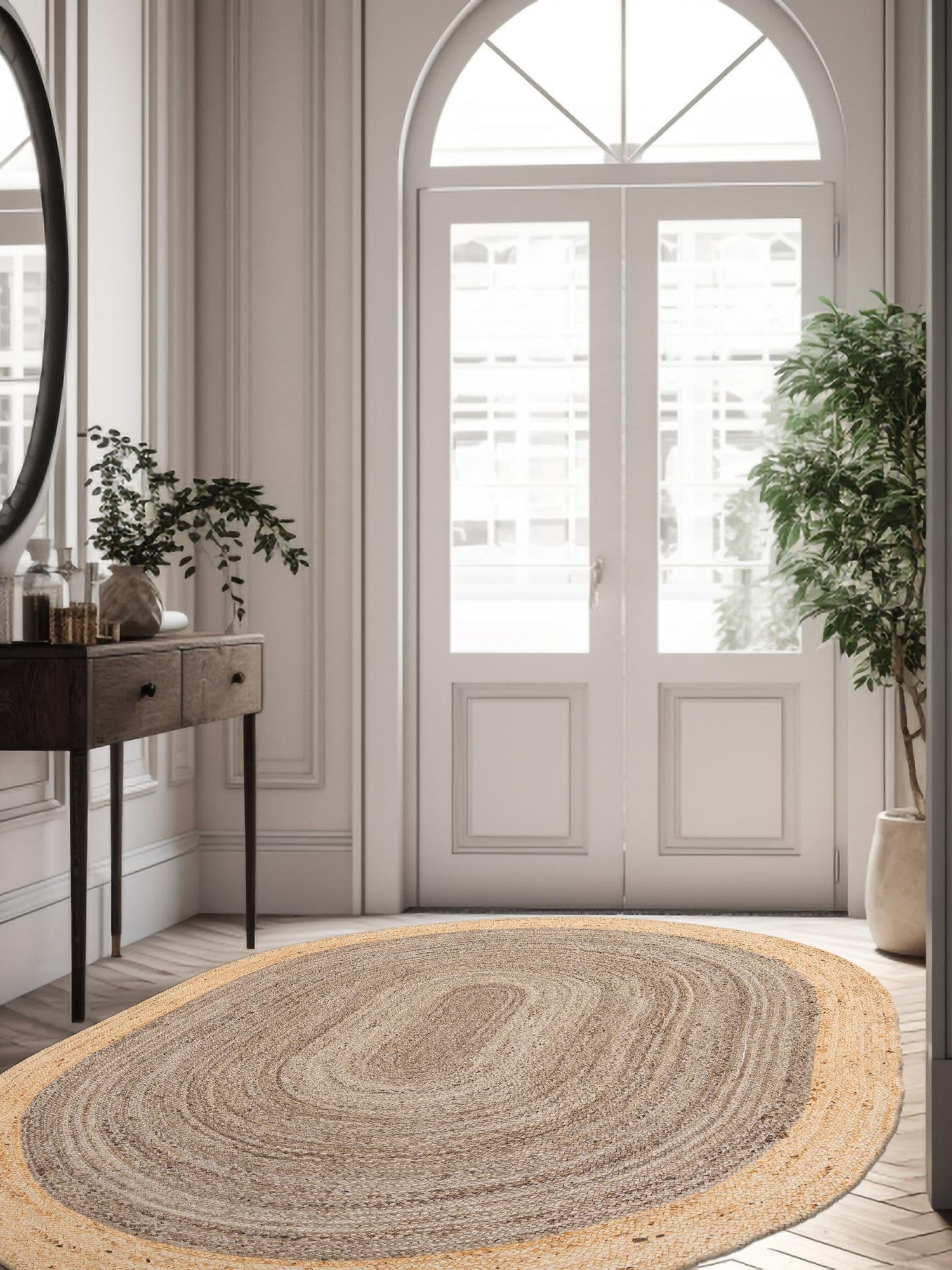 Gray Brown 5' 3 x 8' Braided Jute Oval Area Rug 100% Jute Hand Braided Natural Eco-Friendly Boho Style Carpet for Living Rooms Dining Office Space Dorms for Sale at Rug Engine