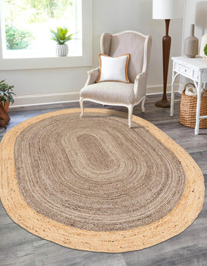 Gray Brown 4' 1 x 6' 1 Braided Jute Oval Rug