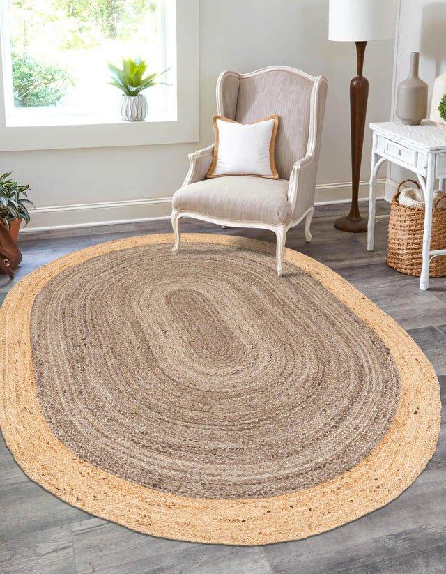 Gray Brown 4' 1 x 6' 1 Braided Jute Oval Rug