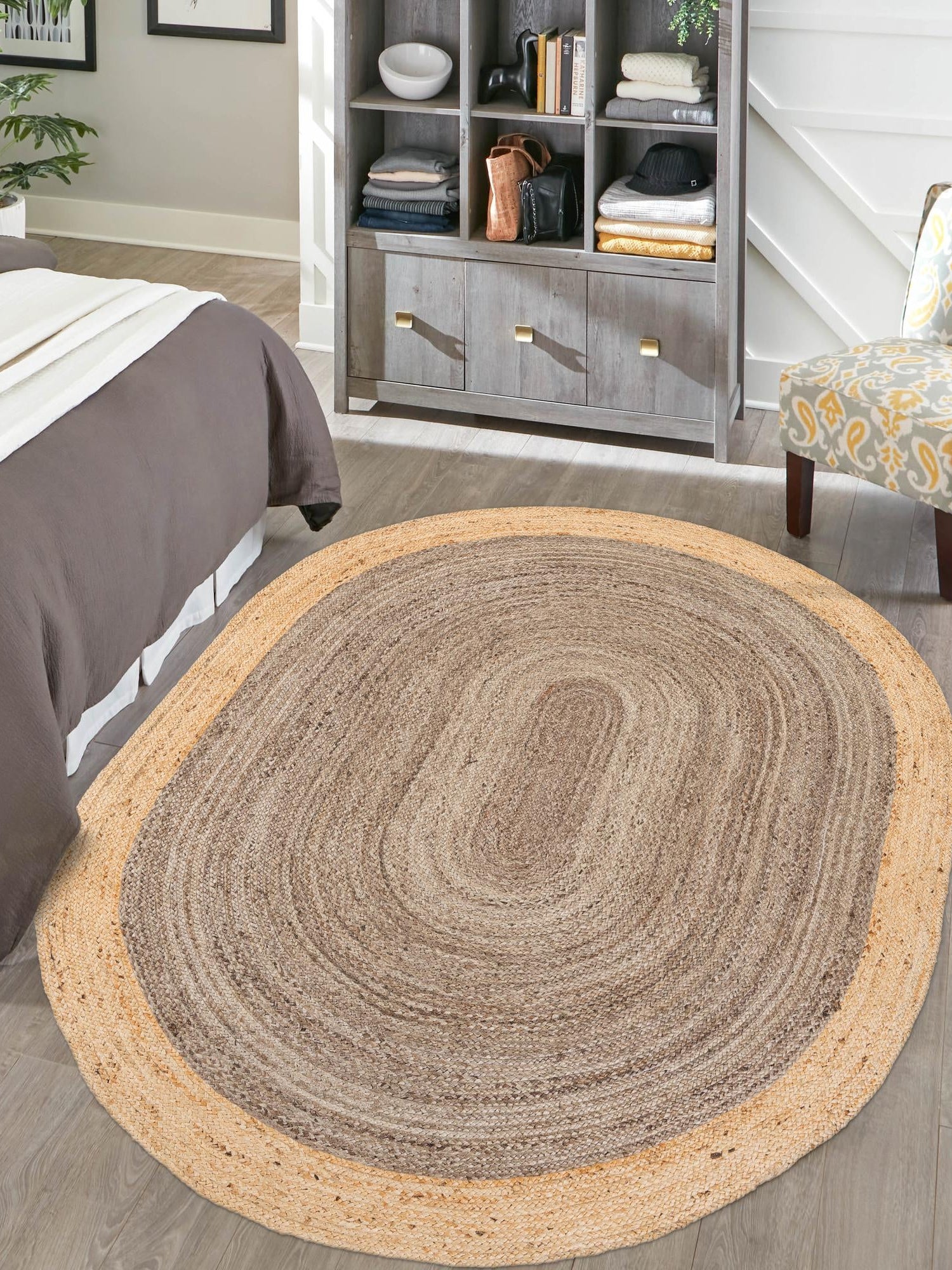 Gray Brown 4' 1 x 6' 1 Braided Jute Oval Area Rug 100% Jute Hand Braided Natural Eco-Friendly Boho Style Carpet for Living Rooms Dining Office Space Dorms for Sale at Rug Engine
