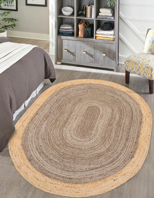 Gray Brown 5' 3 x 8' Braided Jute Oval Rug