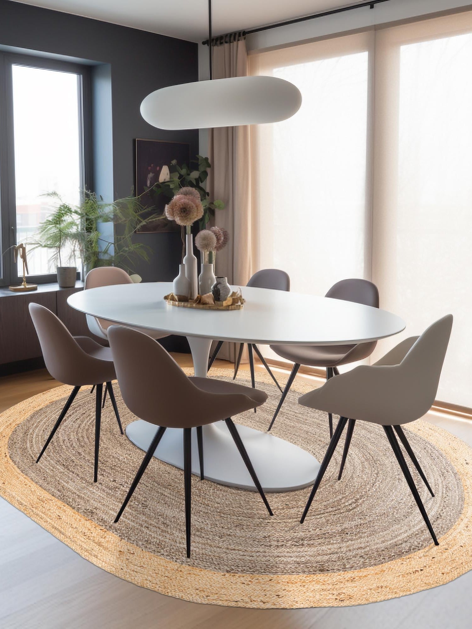 Gray Brown 5' 3 x 8' Braided Jute Oval Area Rug 100% Jute Hand Braided Natural Eco-Friendly Boho Style Carpet for Living Rooms Dining Office Space Dorms for Sale at Rug Engine