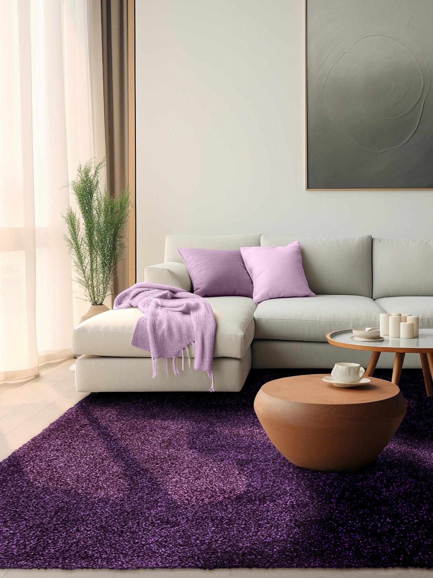 Violet 5' 3 x 5' 3 Solo Square Area Rug Thick Soft Touch Fluffy & Plush Shaggy Pile Durable Minimalist Carpet for Classic Interior Design for Sale at Rug Engine