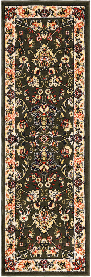 Green 2' x 6' 1 Sialk Hill Runner Area Rug 100% Polypropylene Durable Easy Clean Classic Traditional Design Carpet for Interior Design for Sale at Rug Engine