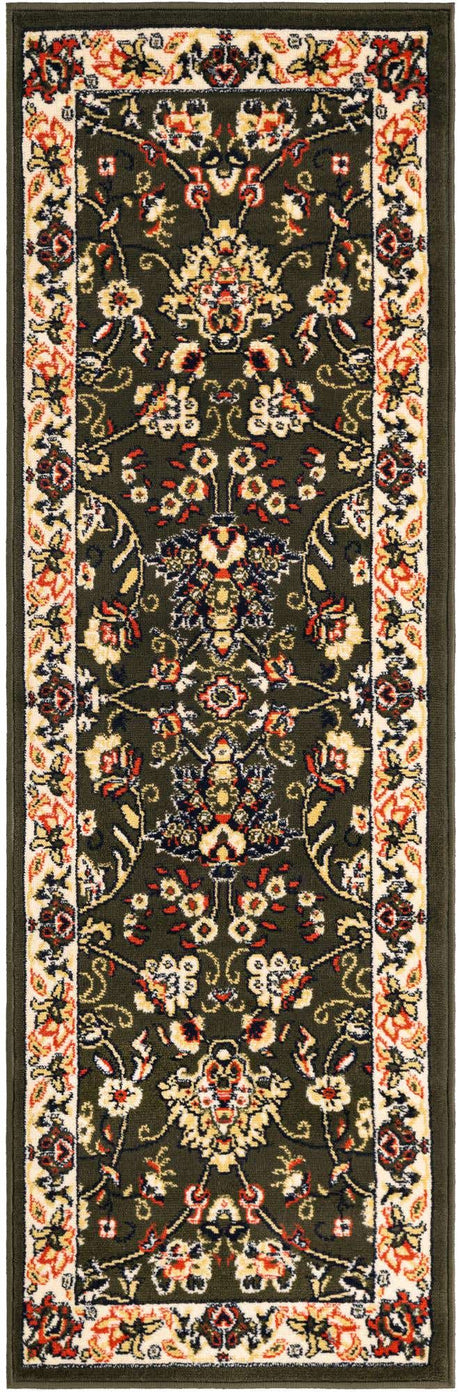 Green 2' x 6' 1 Sialk Hill Runner Area Rug 100% Polypropylene Durable Easy Clean Classic Traditional Design Carpet for Interior Design for Sale at Rug Engine