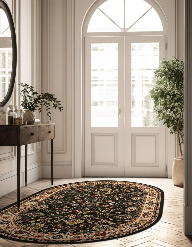 Green 6' 1 x 9' Sialk Hill Oval Area Rug 100% Polypropylene Durable Easy Clean Classic Traditional Design Carpet for Interior Design for Sale at Rug Engine