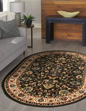 Green 6' 1 x 9' Sialk Hill Oval Area Rug 100% Polypropylene Durable Easy Clean Classic Traditional Design Carpet for Interior Design for Sale at Rug Engine